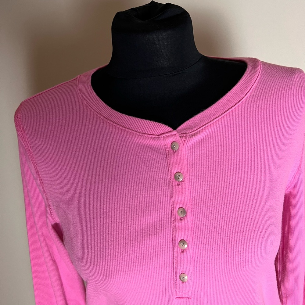 GAP Bright Pink Long Sleeve Henley Tee - Picture 2 of 4